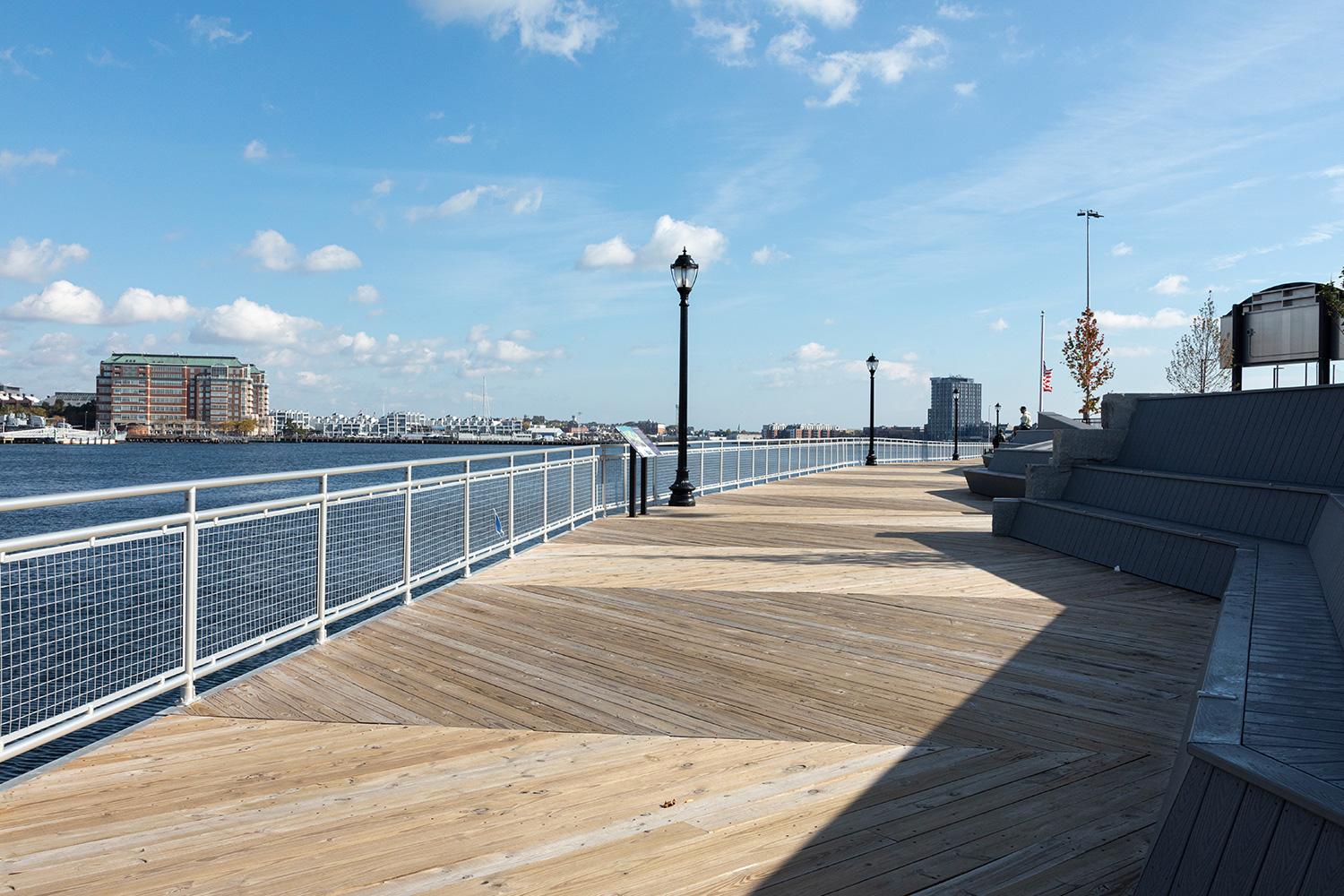 Langone Park boardwalk custom wood inlay construction